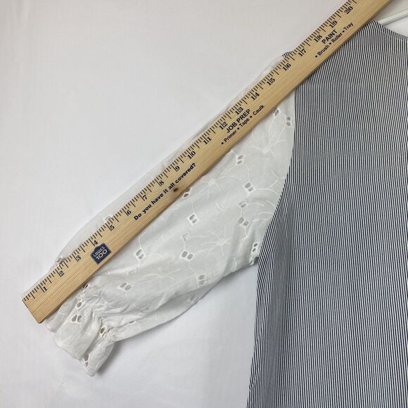 Women’s White Eyelet Ruffle Blouse Cotton Quarter Sleeve Top M - Picture 7 of 8